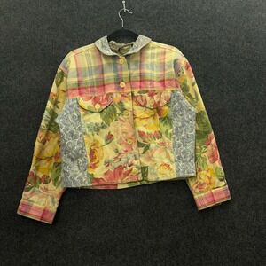 Vintage 80s Carol Anderson Collection Floral Plaid Patchwork Cotton Jacket L